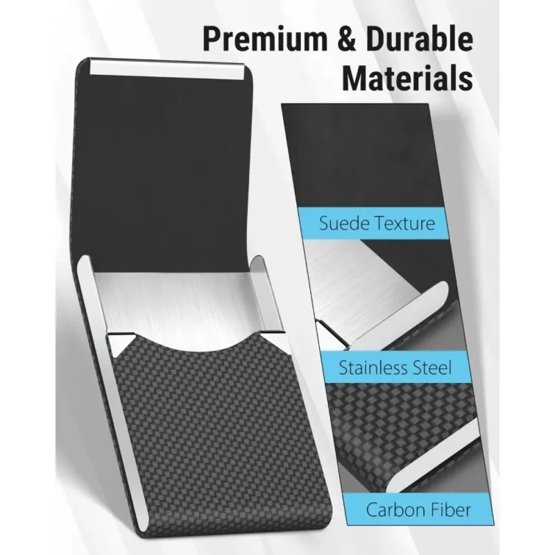 Business Card Holder PU Leather & Stainless Steel Business Card Case for Men Women Slim Name Cards Holder RFID Magnetic Closure