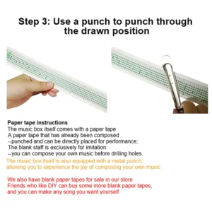 15 Tone Music Box DIY Hand-cranked Wooden Box With Hole Puncher 10pcs Paper Tapes Music Movements Box Paper Strip Home Decor