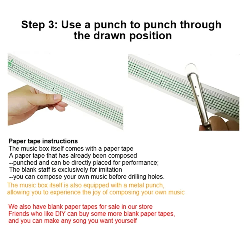 15 Tone Music Box DIY Hand-cranked Wooden Box With Hole Puncher 10pcs Paper Tapes Music Movements Box Paper Strip Home Decor