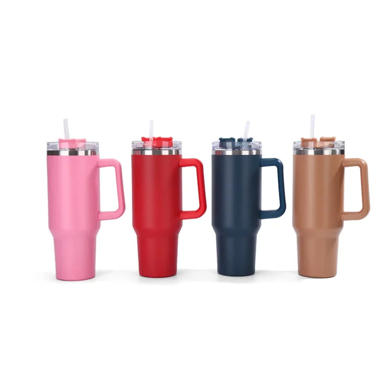 304 Stainless Steel Insulated Cup with Straw 40oz Colorful Thermal Cup Handle Tumbler Sports Winter Water Drinking Bottle