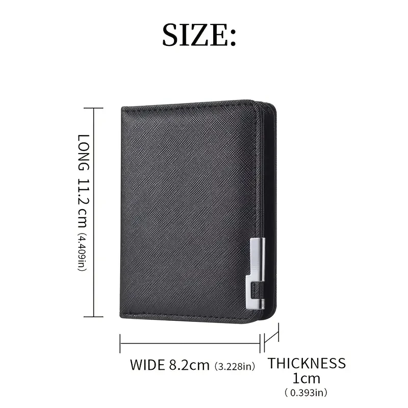 Black Faux Leather Small Slim Business-Style Wallet - Multiple Card Slots, Credit Card and Driver's License Holder, Geometric In