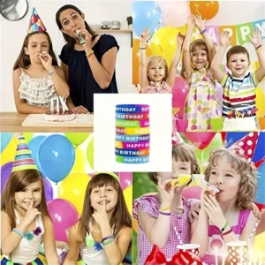 Sb26d05080df24262b106ea0af45c96ffF.webp 8/16/24/48pcs Colored Silicone Wristbands for Birthday Party Supplie,Interesting birthday present,Happy Birthday Rubber Bracelet