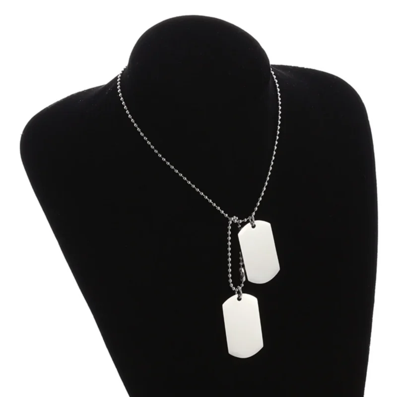 Men's Rectangular Double Dog Tag Stainless Steel Military Id Tag Pendant Titanium Steel Necklace Army Male Jewelry