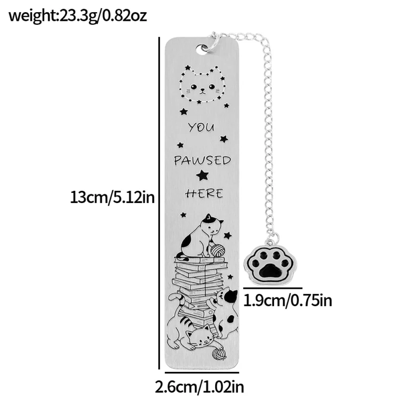Cat themed metal bookmark with hanging accessories, a great reading assistant for poop scoopers and cute fans.
