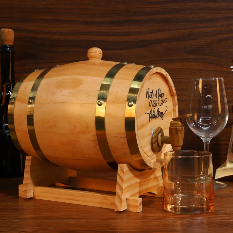 3L Wooden Whiskey Barrel with Stand Bung and Spigot Wine Barrel Whiskey Barrel Dispenser for Cocktails Bourbon Rum Tequila Beer