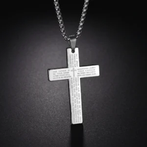 Christian Jesus Cross Necklace For Men Women Stainless Steel Chains Choker Religion Blue Pendants Jewelry Prayer Baptism Gifts