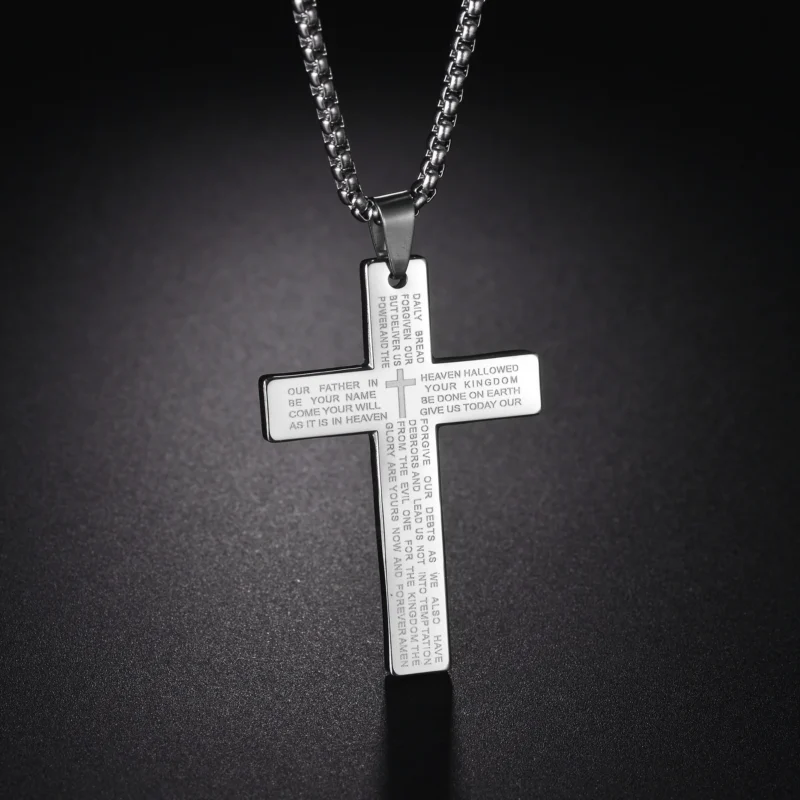 Christian Jesus Cross Necklace For Men Women Stainless Steel Chains Choker Religion Blue Pendants Jewelry Prayer Baptism Gifts