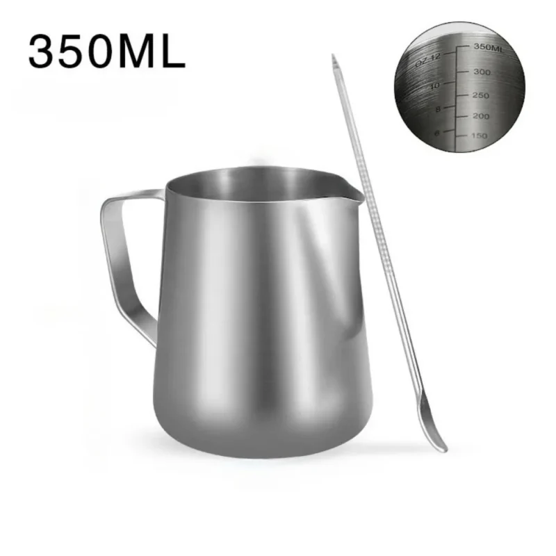 350ml Stainless Steel Milk Frother with Latte Art Needle Espresso Measuring Cup 304Stainless Steel Milk Pitcher Barista Tool Mug