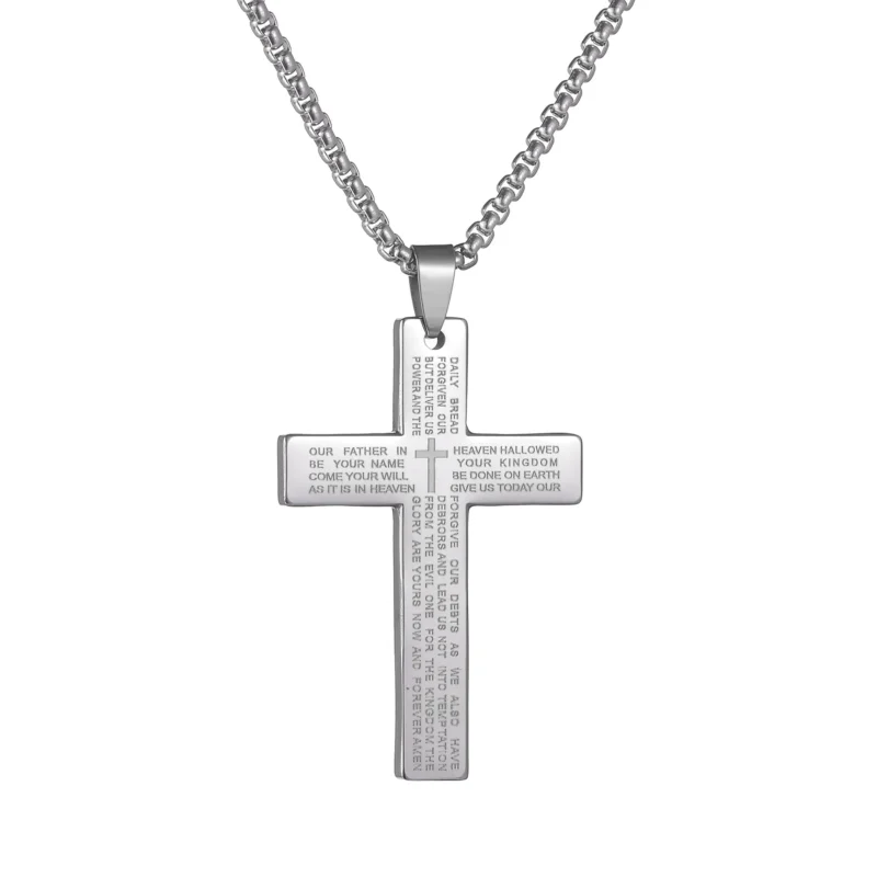 Christian Jesus Cross Necklace For Men Women Stainless Steel Chains Choker Religion Blue Pendants Jewelry Prayer Baptism Gifts