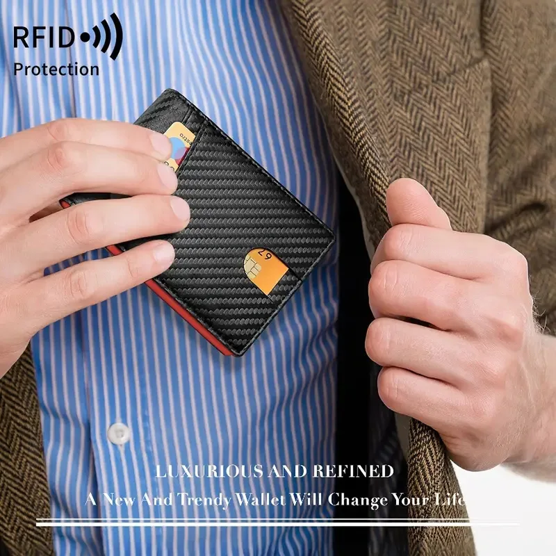 Men's Wallet Ultra Thin Rfid Leather with ID Window Multi Card Carbon Fiber Wallet 14 Card Slots RFID Carbon Fiber Pattern Large