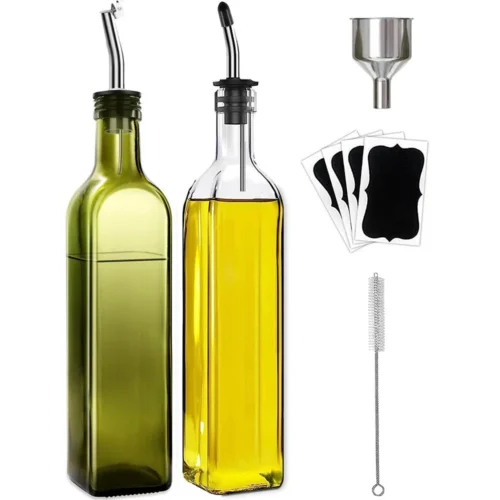 Olive Oil Dispenser Bottle,Glass Olive Oil Dispenser and Vinegar Dispenser Set with Pourers,Oil Bottles,Funnel,Brush for Kitchen