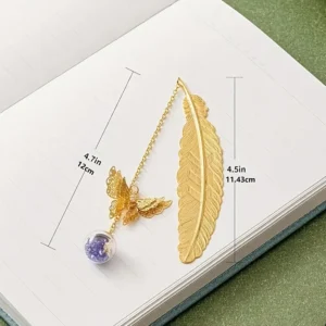 1PC elegant metal bookmark - decorated with golden feathers and flowers, a school gift, a Christmas and Valentine's Day gift