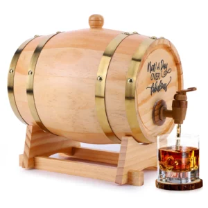 3L Wooden Whiskey Barrel with Stand Bung and Spigot Wine Barrel Whiskey Barrel Dispenser for Cocktails Bourbon Rum Tequila Beer