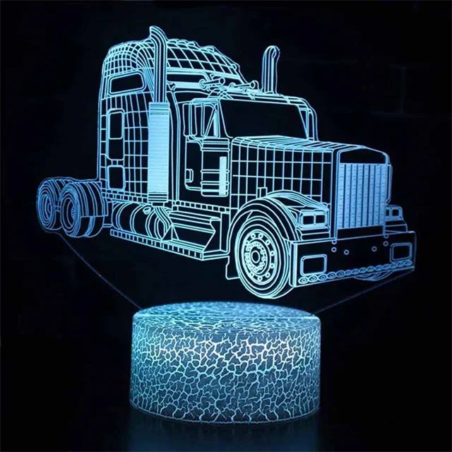 Car,Truck,Tractor,Excavator 3D Night Light LED Touch Illusion Table Lamp Baby Bedroom Decor Gift Lamps for Christmas Birthday