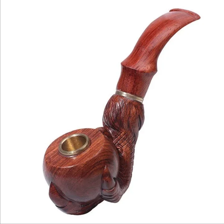 Double Filter Red Sandalwood Smoke Pipe Carved Dragon Mouth Real Wood Cleaning Friendly Compact And Durable Smoking Accessory