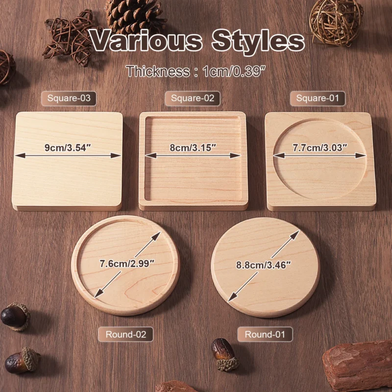 1PCS Solid Walnut Wood Coaster Round Square Beech Wood Cup Mat Durable Heat Resistant Tea Coffee Cup Pad Placemats 8.8cm/3.46in