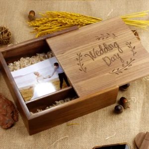 Free Custom Walnut Maple Wood Storage Box Photography Jewelry Wedding Gift Album USB Box Natural Wooden Case 16.9X16.9X3.5cm