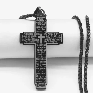 HNSP Stainless Steel Bible Pattern Cross Necklace Pendant For Men Chain Religion Protect Jewelry Accessories