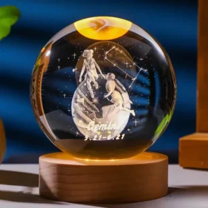 6cm 3D Crystal Ball Constellation Glass Planet Laser Engraved Birthday Gift Wooden Base Desktop Decor