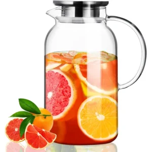 HeY LiLac 1.8L Glass Pitcher with Lid Vertical Stripes Glass Water Pitcher Water Carafe for Fridge Borosilicate Water Jug