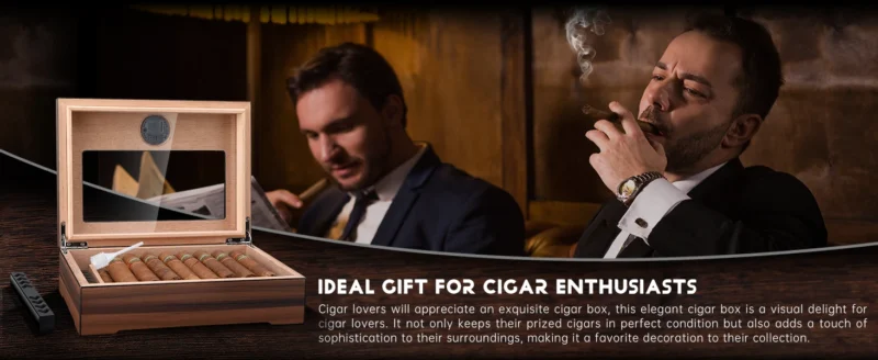 Cigar Humidor Box Cigar Case with Humidifier and Hygrometer, Cedar Wood Cigar Box with Divider, Cigar Gifts Accessories for Men