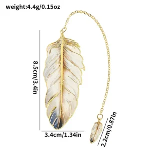 Exquisite Metal Metal Bookmark Feather Shape With Feather Pendant Reading Book Clip Pagination Mark Book Lovers Writers Readers