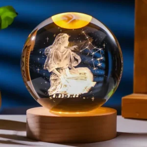 6cm 3D Crystal Ball Constellation Glass Planet Laser Engraved Birthday Gift Wooden Base Desktop Decor