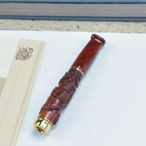 Double Filter Red Sandalwood Smoke Pipe Carved Dragon Mouth Real Wood Cleaning Friendly Compact And Durable Smoking Accessory