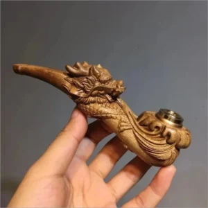 Double Filter Red Sandalwood Smoke Pipe Carved Dragon Mouth Real Wood Cleaning Friendly Compact And Durable Smoking Accessory