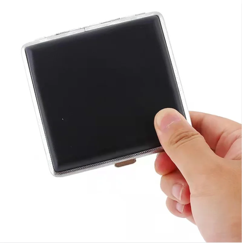 Cigarette Lady Storage Cover Holder 20 Sticks Gift for Men's Leather Cigarette Box Cigar Case Metal Leather Smoking Accessories
