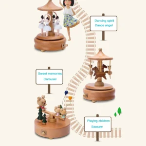 Carousel Music Box Wooden Music Box Wind Up Cartoon Musical Boxes For Girls Christmas Birthday Gift Or Desk Decoration Ornament