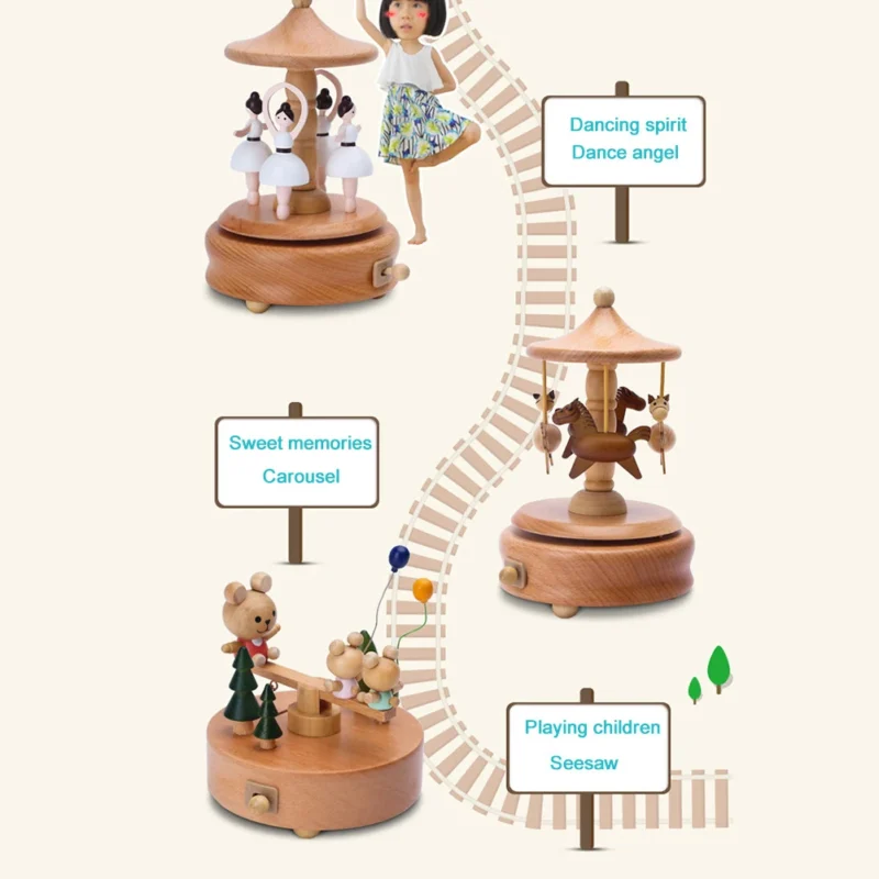 Carousel Music Box Wooden Music Box Wind Up Cartoon Musical Boxes For Girls Christmas Birthday Gift Or Desk Decoration Ornament