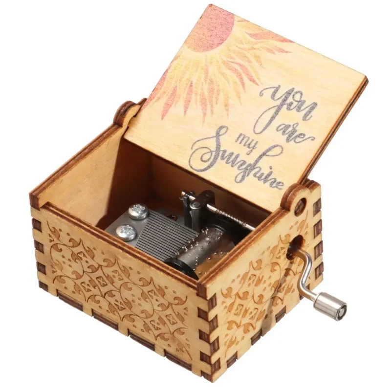You are My Sunshine Engraved Hand-Cranked Wooden Musical Box Suitable Gifts for Birthday Christmas Valentine's Day Thanksgiving