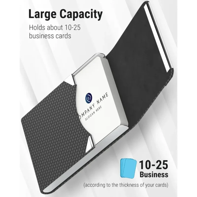 Business Card Holder PU Leather & Stainless Steel Business Card Case for Men Women Slim Name Cards Holder RFID Magnetic Closure