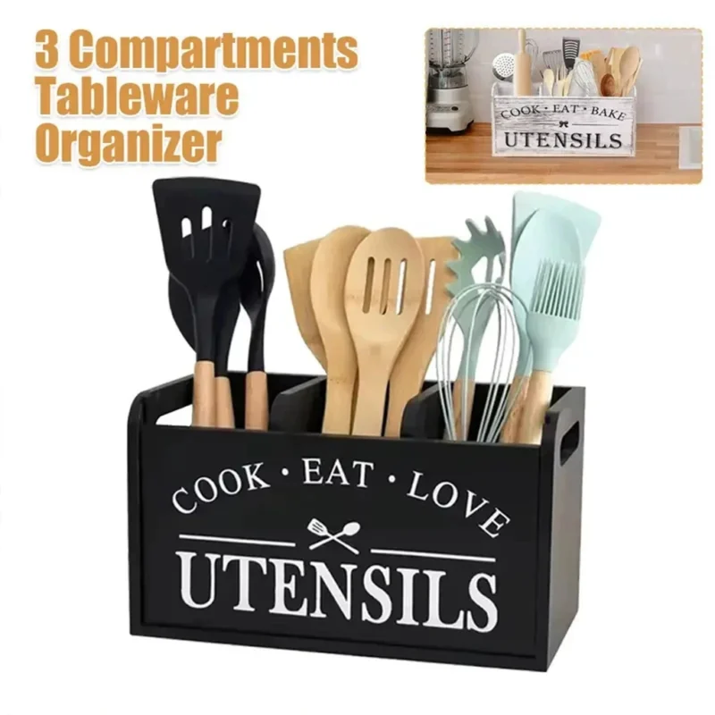 Wooden Storage Rack For Baking Utensils Move Around Countertops With Ease For Kitchen Hopsticks Spoon Storage Box Widely Used