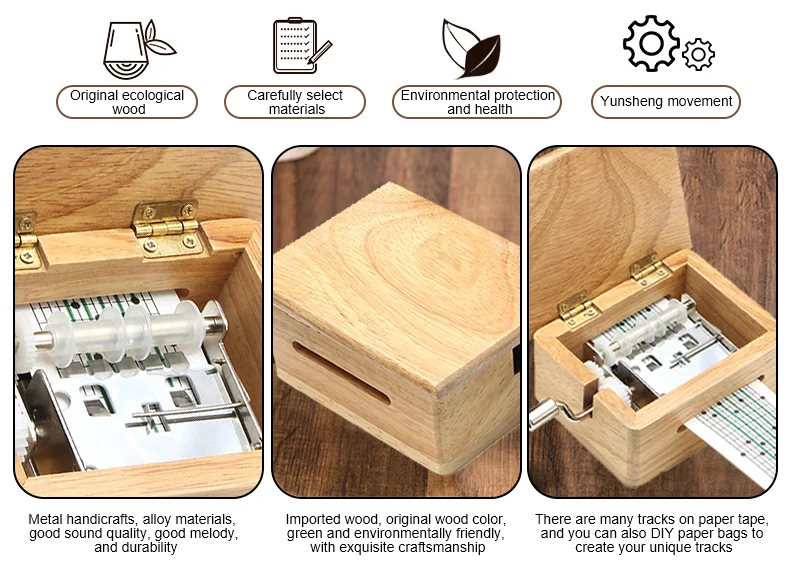 15 Tone Music Box DIY Hand-cranked Wooden Box With Hole Puncher 10pcs Paper Tapes Music Movements Box Paper Strip Home Decor