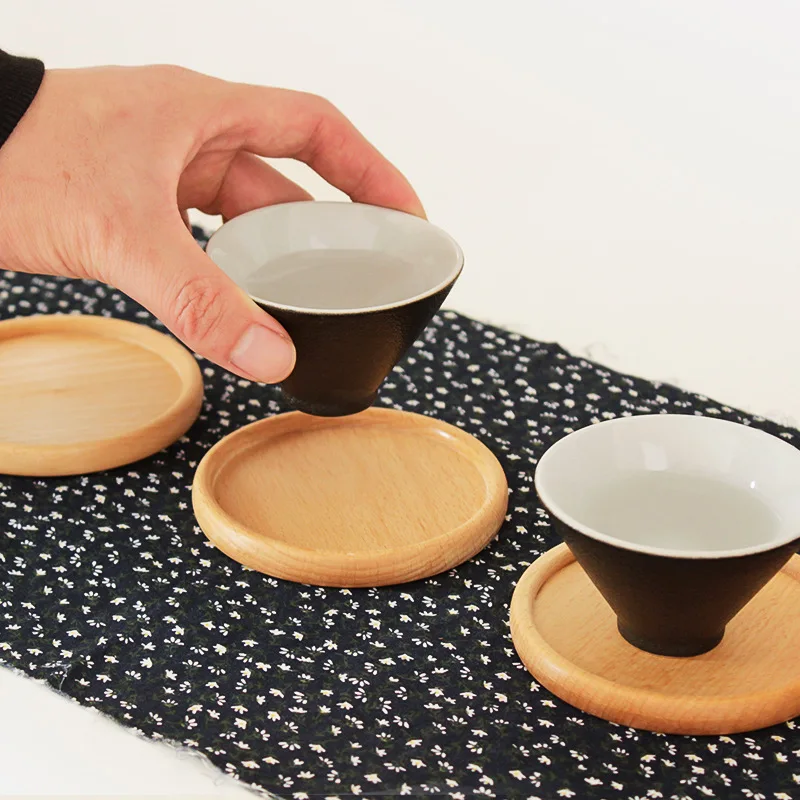 1PCS Solid Walnut Wood Coaster Round Square Beech Wood Cup Mat Durable Heat Resistant Tea Coffee Cup Pad Placemats 8.8cm/3.46in