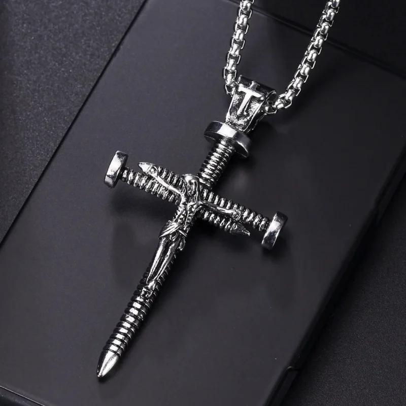 Christian Jesus Cross Necklace For Men Women Stainless Steel Chains Choker Religion Blue Pendants Jewelry Prayer Baptism Gifts