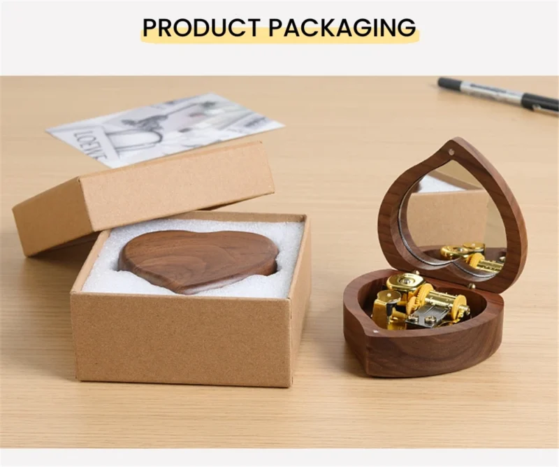 Wooden Heart Shaped Music Box Maple Wood 18 Tones Clockwork Musical Box Swan Lake Summer Moving Castle Birthday Gifts for Lovers