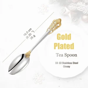 Stainless Steel Silver Flatware Set, Vintage Cutlery, Hollow Handle, Silverware for Wedding, Baroque, 18/10, Glossy Gold