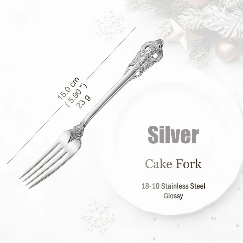 Stainless Steel Silver Flatware Set, Vintage Cutlery, Hollow Handle, Silverware for Wedding, Baroque, 18/10, Glossy Gold