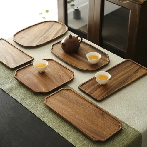 Wooden Tray Home Tea Tray Rectangular Dinner Tray Wooden Snack Fruit Tray Creative Dry Bubble Tray Simple Multi-Function Tray