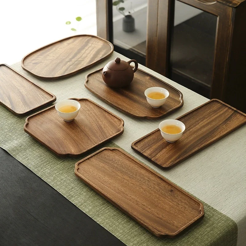 Wooden Tray Home Tea Tray Rectangular Dinner Tray Wooden Snack Fruit Tray Creative Dry Bubble Tray Simple Multi-Function Tray