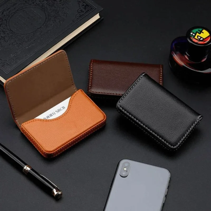 Sized Stitched PU Leather Credit High Quality Card Holder Visiting Business Card Case Wallet with Magnetic Shut for Men & Women