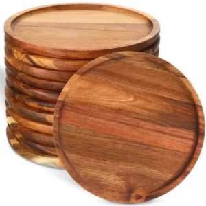 Wood Dinner Plates 5.9 Inch Round Wooden Plates Lightweight Classic Plate Handmade Serving Tray for Dishes Snack Food Gift