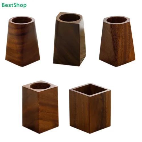 ♥Natural Wood Pen Holder - Minimalist Geometric Desk Organizer for Pens/Pencils, Office & Home Decor (Assorted Sizes)