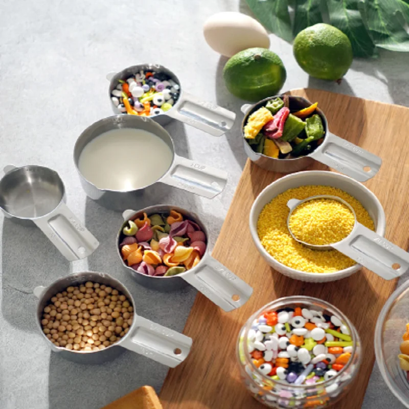 Measuring Cups and Spoons Set 7 Stainless Steel Nesting Measuring Cups and Measuring Spoons with Ring Connector Kitchen Gadgets