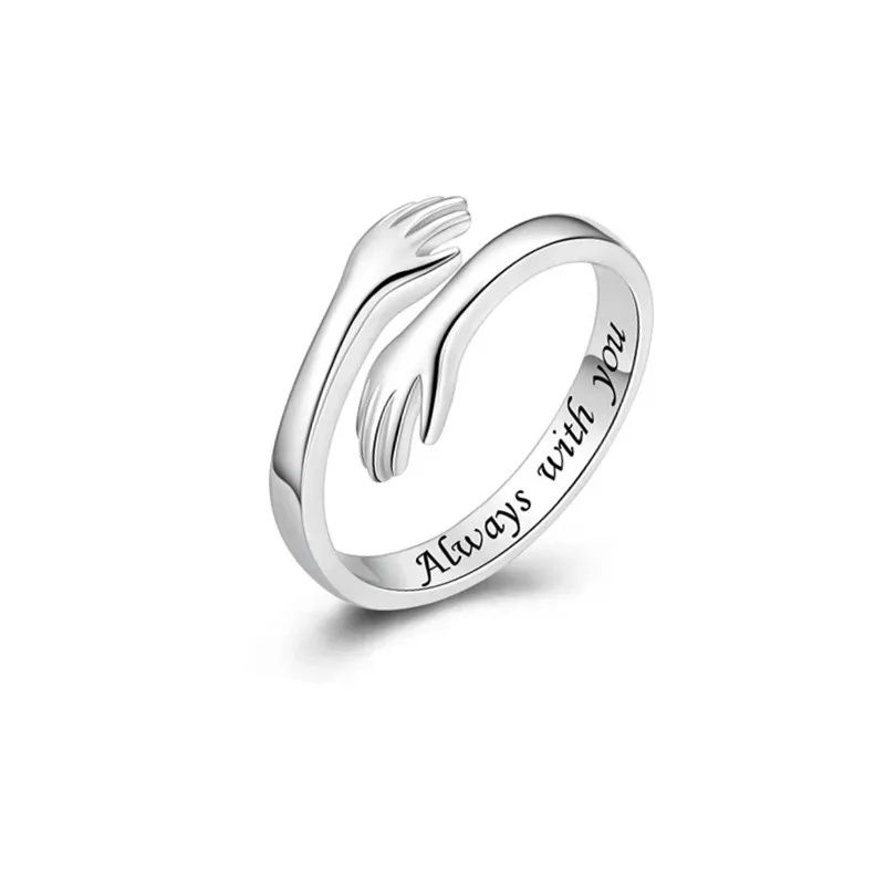 Zinc Alloy Open Mouth Hands Hug Ring Adjustable Love You Forever Lover Ring