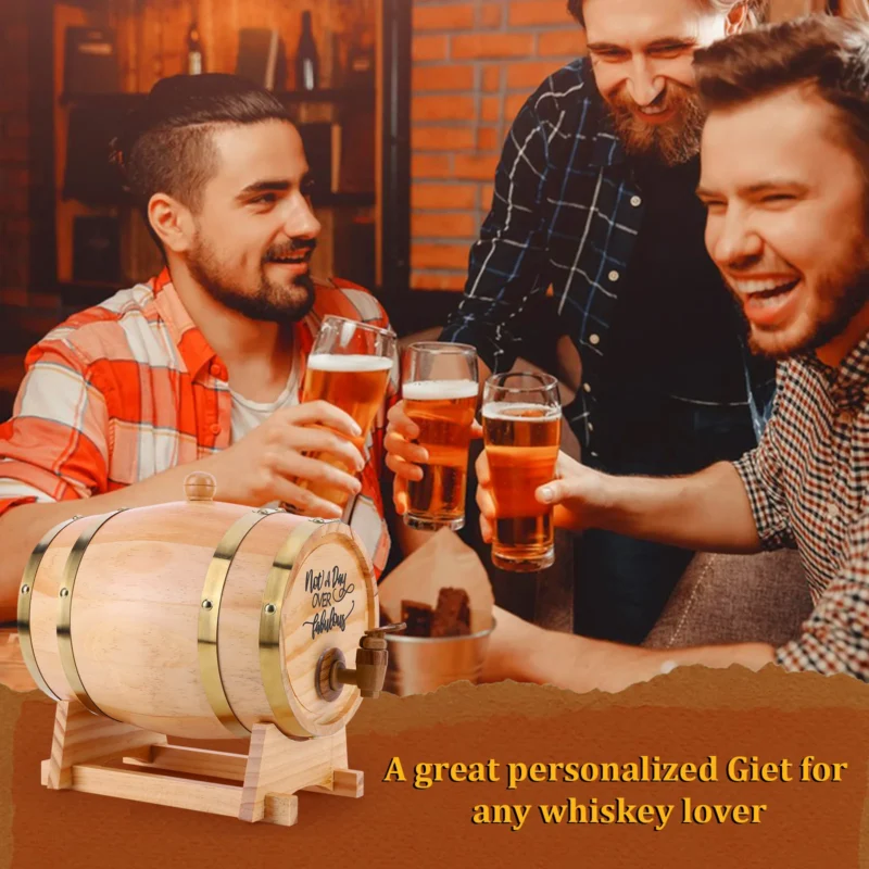 3L Wooden Whiskey Barrel with Stand Bung and Spigot Wine Barrel Whiskey Barrel Dispenser for Cocktails Bourbon Rum Tequila Beer