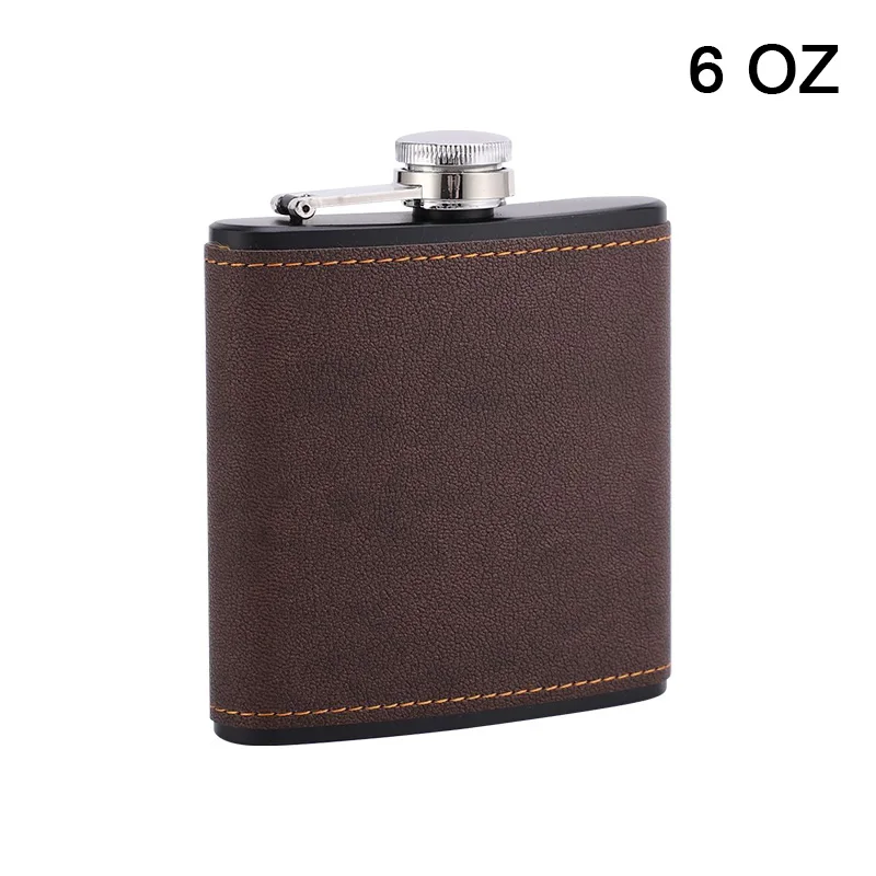 6/8oz Portable Hip Flask Brown Leather Covered Stainless Steel Flask for Alcohol Whiskey Flasks Man Gift
